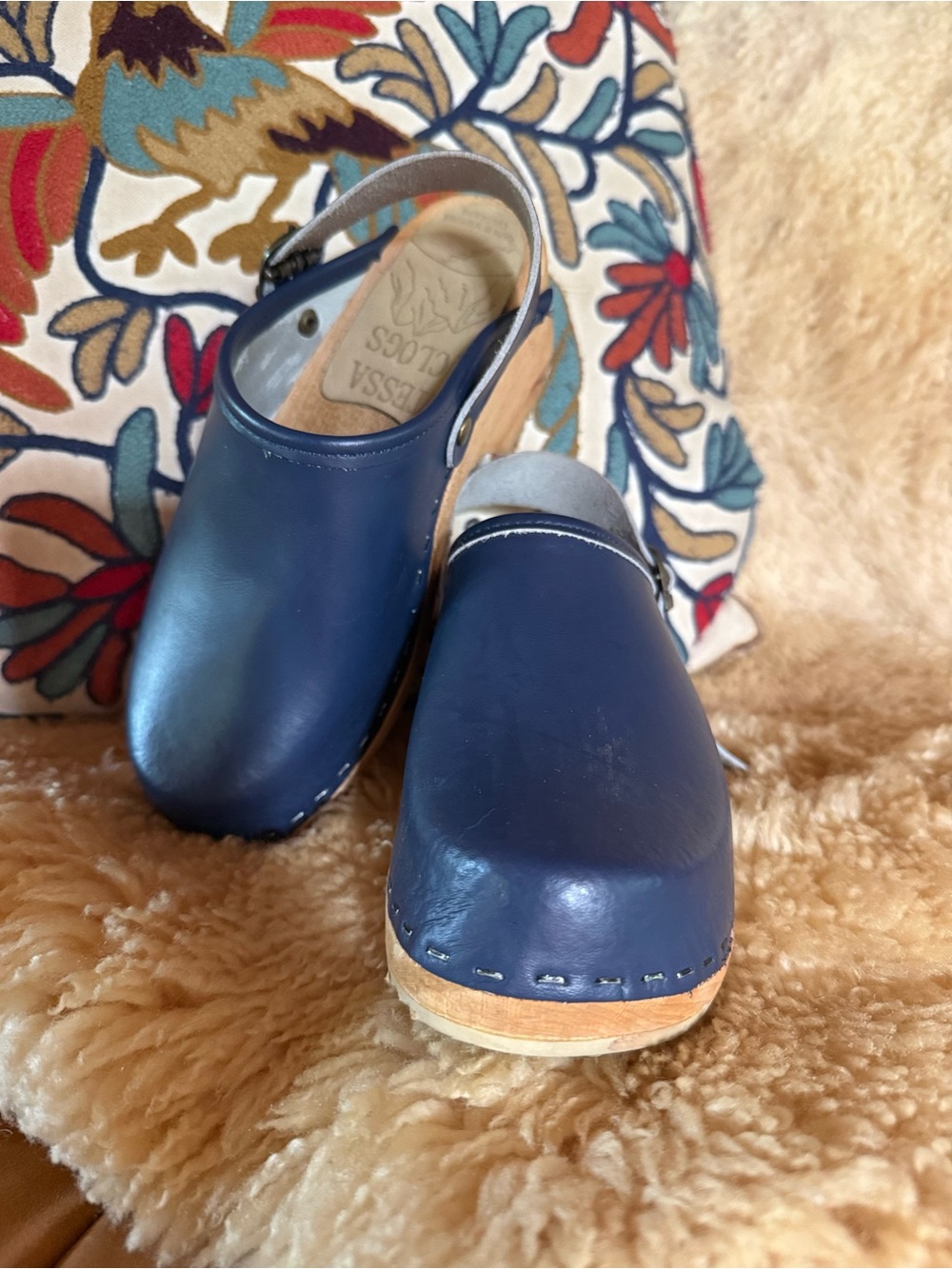 Girls Tessa Clogs Navy Leather Clog Mules